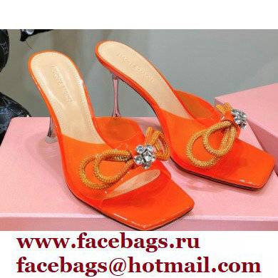 Mach  &  Mach Heel 8.5cm Crystal Double Bow Mules PVC Orange 2022